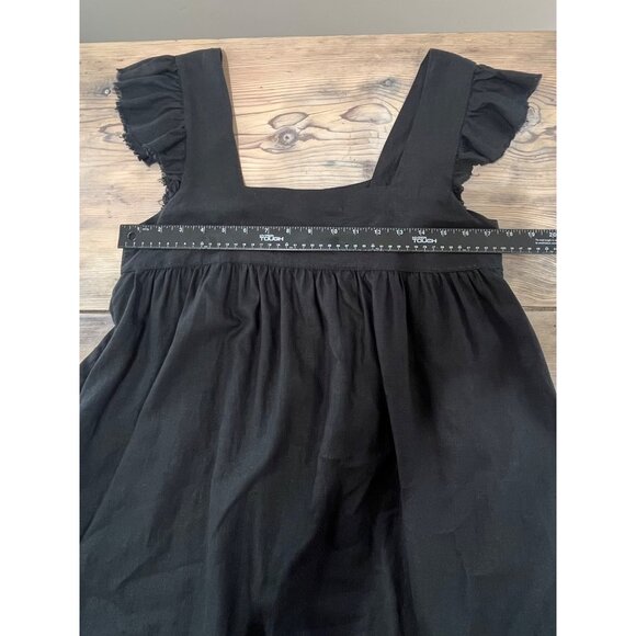 Aerie Flutter Sleeve Babydoll Linen Dress Womens M Black Pockets Square Neck - Picture 7 of 8